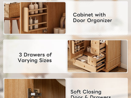 Freestanding Bathroom Vanity With Sink, Soft Close Doors & Drawers, Ample Storage - Wood