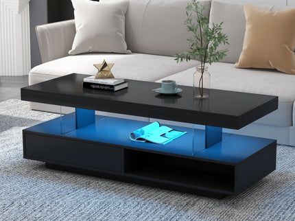 LED Coffee Table With 2 Drawers And Display Shelves