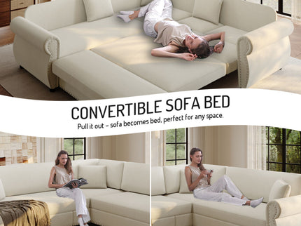 L-Shaped Sofa Couch With Pull-Out Bed