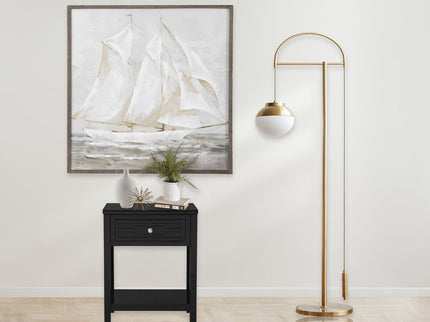 Dylan - Wooden End Side Table Nightstand With Glass Top And Drawer