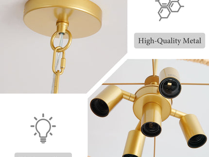 Chandelier, 2 Tier Boho Wabi Sabi Pendant Light, Hanging Ceiling Lamp - Gold