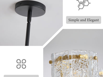 5 Light Chandelier, Textured Glass Pendant Light, (Not Including The Bulb) For Living Room - Black / Gold