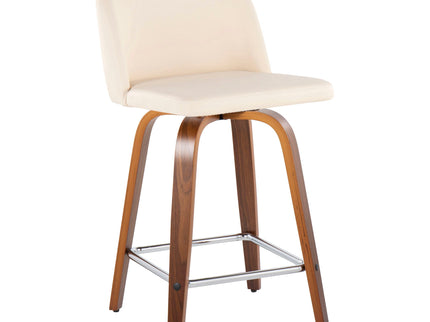 Toriano - Mid Century Modern Fixed Height Counter Stool With Swivel & Square Footrest (Set of 2)