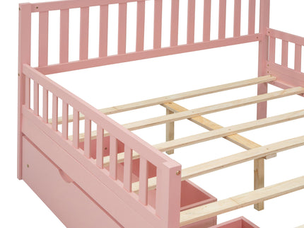 Platform Bed With Guardrails On Both Sides And 2 Storage Drawers