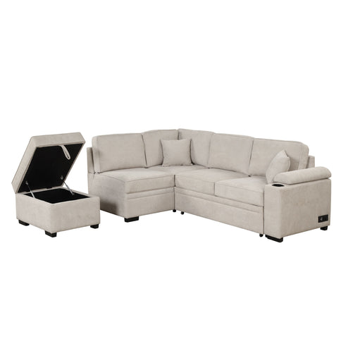 Sleeper Sofa Bed, 2 In 1 Pull Out Sofa Bed L Shape Couch With Storage Ottoman For Living Room, Bedroom Couch And Small Apartment