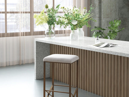 Backless Upholstered Counter Stool With Padded Seat - Ivory / Bronze