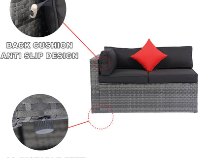 5 Pieces Rattan Sectional Outdoor Furniture Cushioned U Sof Set With 2 Pillow - Gray / Black