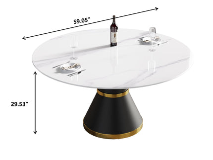 Modern Artificial Stone Round Carbon Steel Base Dining Table, Can Accommodate 6 People