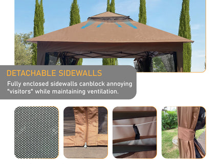 Outdoor Pop Up Gazebo Canopy With 2 Tier Soft Top And Removable Zipper Netting