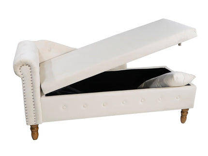 Chaise Lounge Indoor, Lounge Chair For Bedroom With Storage & Pillow, Modern Upholstered Rolled Arm Chase Lounge For Sleeping With Nailhead Trim For Living Room Bedroom Office