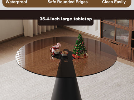 Round Dining Table & Tempered Glass Top - Black / Brown