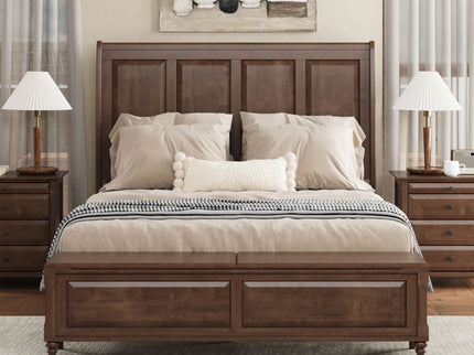 Sleigh Bed Frame With Tall Headboard And Storage Bench