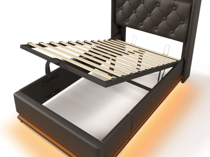 Upholstered Bed, 360 Surround LED Function, Remote Control, Hydraulic Storage Bed With USB, Type-C Charging (Without Mattress)