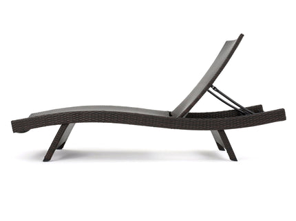 Mysticism Outdoor Chaise Lounge With Adjustable Backrest And Foldable Legs - Brown Multi