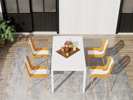 4 Piece Set Of Modern Striped Color- Blocking Single Chairs With Long Table