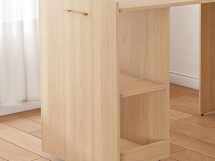 Stretchable Office Desk With Storage Shelves And Mobile Wheels