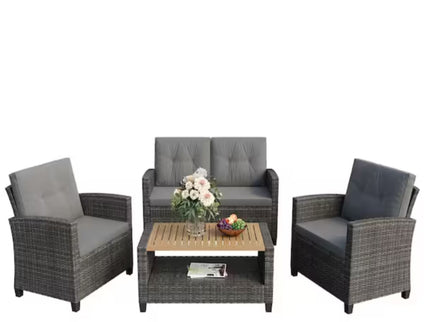 Modern All-Weather Patio Set With Cushions And Table