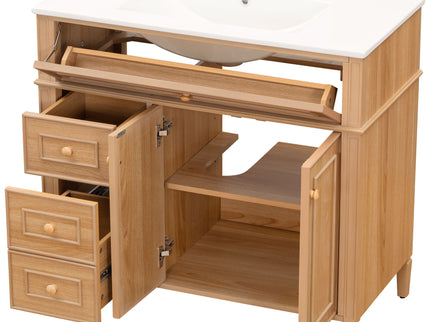 Bathroom Vanity With Sink, 3 Drawers & 2 Doors