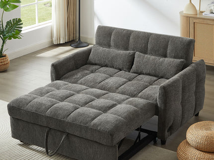 Loveseat Sofa Pull-Out Bed With Adjustable Backrest, 3 USB Ports And 2 Lumbar Pillows For Living Room