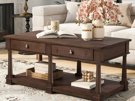Coffee Table With 2 Storage Drawers & Lower Open Shelf