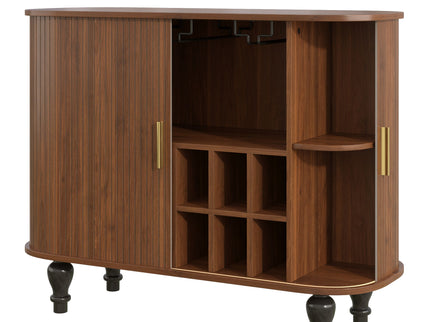 Fluted Liquor & Coffee Bar Cabinet With 6 Wine Racks And 3 Glass Holders