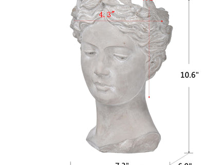 Greek Style Cement Head Planter Indoor Outdoor Home, Garden Decor - Gray