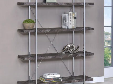 Herringbone - Bookcase With Full Length Shelf - Gray