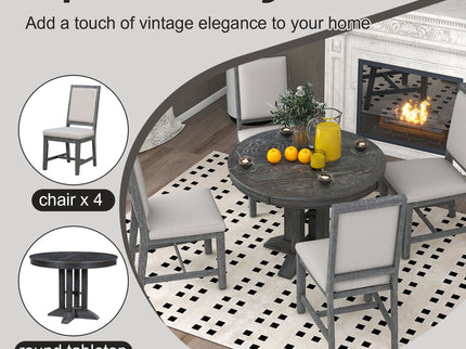 5 Piece Dining Set With Extendable Round Table And Upholstered Chairs