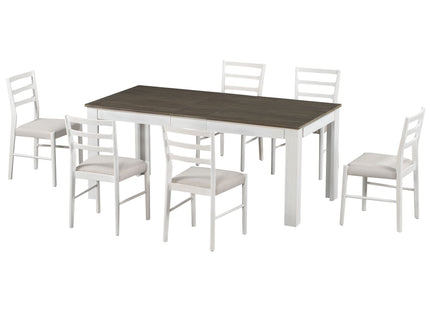 7 Piece Dining Set With Extendable Table, 2 Drawers & 6 Upholstered Chairs