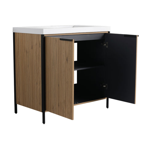 Modern Freestanding Bathroom Vanity With Resin Sink & Soft Close Cabinet Doors