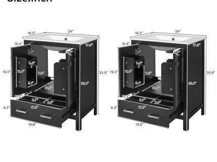 Bathroom Vanity With Integrated Undermount Ceramic Sink, 2 Doors And 1 Drawer, Soft Close Hinges