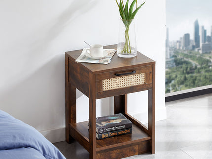 15.75" Rattan End Table With Drawer, Modern Nightstand, Side Table For Living Room, Bedroom