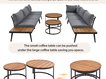 Modern Outdoor Sectional Sofa Set With Nesting Coffee Tables