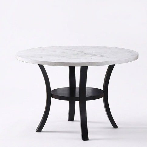 Round Dining Table With Open Bottom Shelf - Black / White