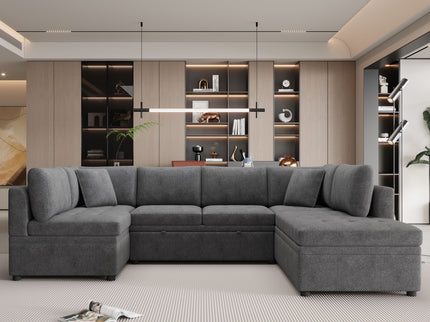 Oversized Sectional Sofa U-Shaped Sofa Couch Pull-Out Sofa Bed With Two Throw Pillows For Living Room