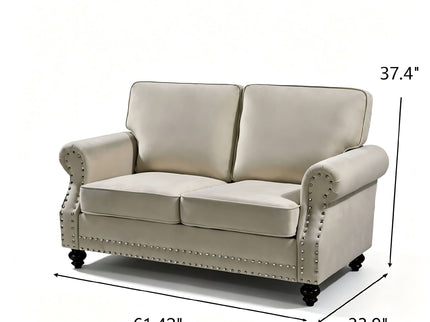 Loveseat Sofa With Nailhead Detail & Turned Legs, 2 Seater Upholstered Couch
