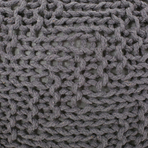Hazel - Modern Knitted Cotton Yarn Round Pouf With Eco Friendly Pet Fibers - Dark Gray