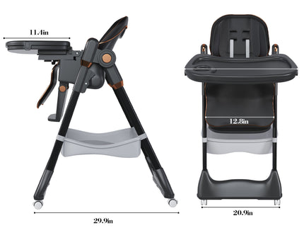 Adjustable Baby High Chair 0-6 Years, Portable Infant Feeding Seat With Safety Belt, Silent Lockable Wheels