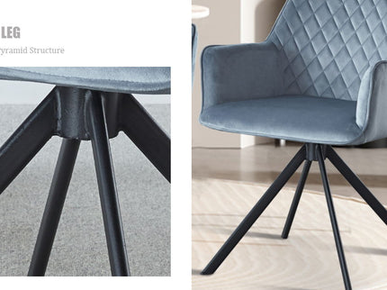 Modern Desk Chair No Wheel, Ergonomic Office Chair Home Office Upholstered Chair, Computer Chair For Bedroom, Reception Room, Living Room With Metal Legs - Blue