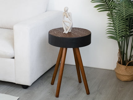 Round Coffee Table With Carved Top For Living Room