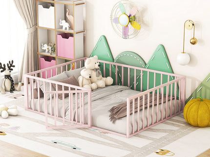 Metal Floor Bed Frame With Fence And Door