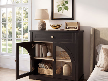 Sideboard Cabinet With 1 Drawer And 2 Arched Doors With Adjustable Shelves For Entryway - Black