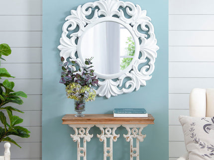 Classic Vintage Wash Console Table With Wood Top - Brown / Antique White