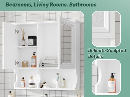 Wall Mounted Mirror Medicine Cabinet, Bathroom Storage With Doors And Open Shelves