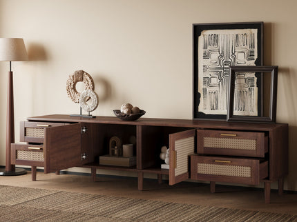TV Stand, Media Console With 4 Drawers, Soft Closing Hinges - Dark Brown