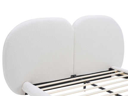 Queen Size Upholstered Platform Bed Frame With Split Headboard - White