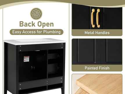 Bathroom Vanity With Sink, Soft Closing Doors & Drawers, Metal Handles