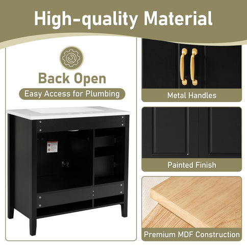 Bathroom Vanity With Sink, Soft Closing Doors & Drawers, Metal Handles