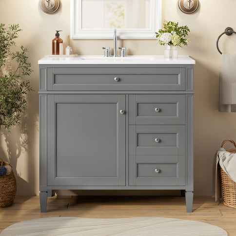 Bathroom Vanity With Top Sink, 2 Drawers, Tip Out Drawer