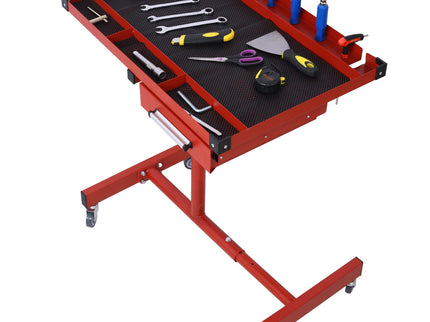 Adjustable Tear Down Work Table With Drawer For Garages, Repair Shops, And Diy, Portable, (4) 2.5" Swivel Casters, 220 Pound Capacity, Rubber Corners, Heavy Duty Steel